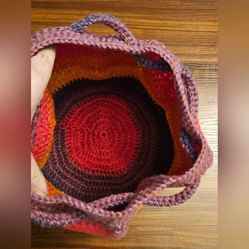 Crochet Drawstring Backpack - Pink & Orange - Picture 6 of 6
